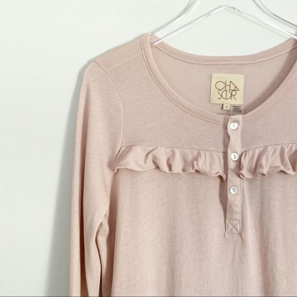 CHASER long sleeve ruffle button down top Sz S - Picture 2 of 9
